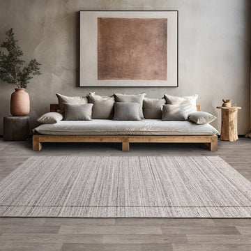 Larson Modern Plain Hi-Low Border Hand-Woven Textured Looped Wool Low Short Pile Grey Rug-Asiatic Carpets-Rug Love - The Most Loved Rug Store